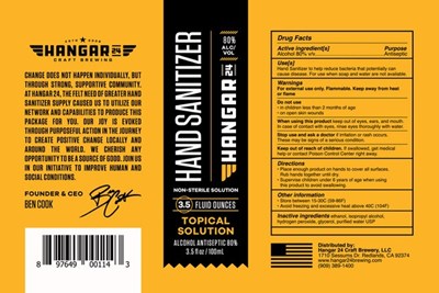 Hangar 24 Hand Sanitizer.jpg 103 ml label - Hangar 24 Hand Sanitizer